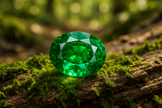 image of oval emerald stone with natural background in webp format